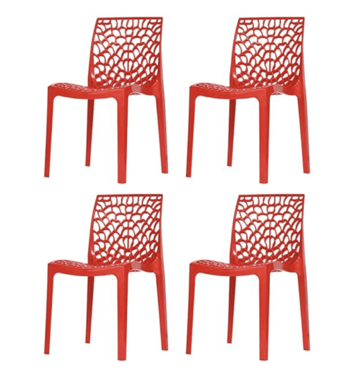 Supreme Web Plastic Chairs for Home, Outdoor & Garden (Set of 4, Coke Red)
